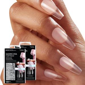 imageDashing Diva GelXtend Nail Tips 2 Pack  Clear Medium Length Round  Acrylic Nails with LED Glue  Lasts Up to 14 Days  False Nails  NoSoak Easy RemovalLong Coffin
