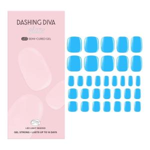 imageDashing Diva Glaze Pedicure Nail Strip Set  Blueberry Bliss  Long Lasting Chip Resistant SemiCured Gel Nail Strips  Summer Gel Set  4Piece Pedicure Kit with 32 StripsBlue Spirulina