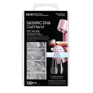 imageDashing Diva GelXtend Nail Tips  Clear Long Coffin  Press On Nails with LED Glue  Lasts Up to 14 Days  ClearClear  Long Coffin