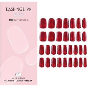 imageDashing Diva Glaze Effects Nail Strip Set  Hes Cuter in Person  Long Lasting Chip Resistant SemiCured Gel Nail Strips  4Piece Manicure Set with 32 StripsRuby Red Apple