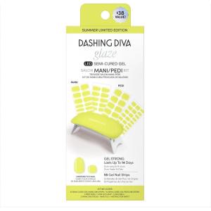 imageDashing Diva Glaze Mani Pedi Kit  The Limone Glaze  Comes with LED Nail Lamp  Long Lasting Semicured Gel Nail Strips for Toes ampamp HandsNeon Yellow