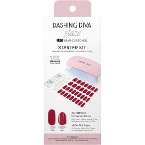 imageDashing Diva Glaze Nail Starter Kit  Hot Tamale  Long Lasting Chip Resistant SemiCured Gel Nail Strips  7Piece Manicure Set with 32 Strips and Mini LED LampHot Tamale