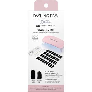imageDashing Diva Glaze Nail Starter Kit  Hot Tamale  Long Lasting Chip Resistant SemiCured Gel Nail Strips  7Piece Manicure Set with 32 Strips and Mini LED LampReal Black