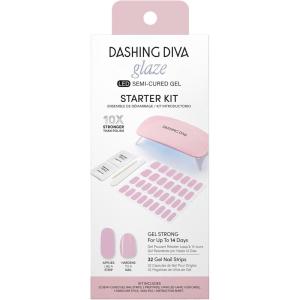 imageDashing Diva Glaze Nail Starter Kit  Hot Tamale  Long Lasting Chip Resistant SemiCured Gel Nail Strips  7Piece Manicure Set with 32 Strips and Mini LED LampPowder Pink