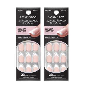 imageDashing Diva Sculpted Acrylic French Tip Manicure Bundle  Classic Nude Medium Almond  Salon Quality Easy to Apply LongLasting PressOn Nails  Contains 2 Sets of 28 Glue On Nails