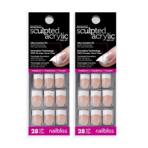 imageDashing Diva Sculpted Acrylic French Tip Manicure Bundle  Classic Nude Medium Square  Salon Quality Easy to Apply LongLasting PressOn Nails  Contains 2 Sets of 28 Glue On NailsNude French Tip