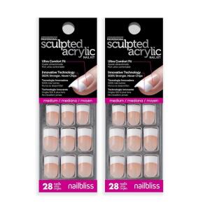 imageDashing Diva Sculpted Acrylic French Tip Manicure Bundle  Classic Nude Medium Squoval  Salon Quality Easy to Apply LongLasting PressOn Nails  Contains 2 Sets of 28 Glue On Nails