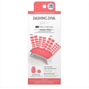imageDashing Diva Glaze Mani Pedi Kit  The Eye Candy Glaze  Comes with LED Nail Lamp  Long Lasting Semicured Gel Nail Strips for Toes ampamp HandsNeon Orange