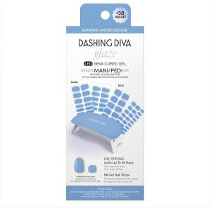 imageDashing Diva Glaze Mani Pedi Kit  The Bitesize Blue Glaze  Comes with LED Nail Lamp  Long Lasting Semicured Gel Nail Strips for Toes ampamp HandsBlue