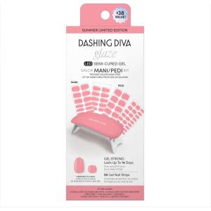 imageDashing Diva Glaze Mani Pedi Kit  The Bitesize Blue Glaze  Comes with LED Nail Lamp  Long Lasting Semicured Gel Nail Strips for Toes ampamp HandsNeon Coral