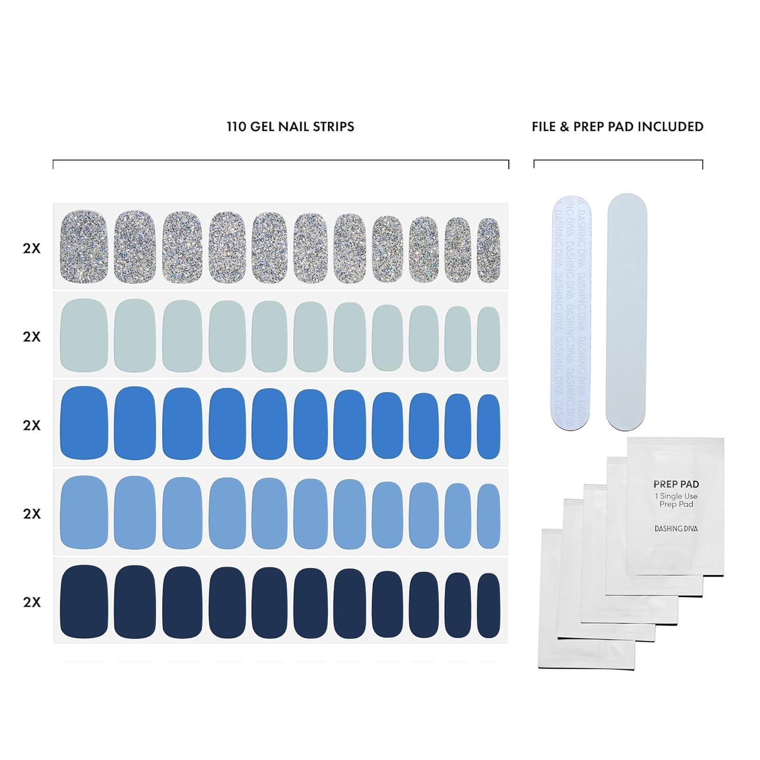 imageDashing Diva Gloss Nail Strips 5in1 Kit  Best of Sparkles  UV Free Chip Resistant Long Lasting Gel Nail Stickers  Contains 110 wraps 5 prep pads 2 nail filesBest of Blues