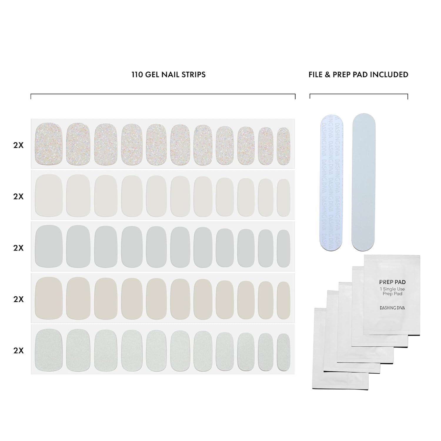 imageDashing Diva Gloss Nail Strips 5in1 Kit  Best of Sparkles  UV Free Chip Resistant Long Lasting Gel Nail Stickers  Contains 110 wraps 5 prep pads 2 nail filesBest of Blancs