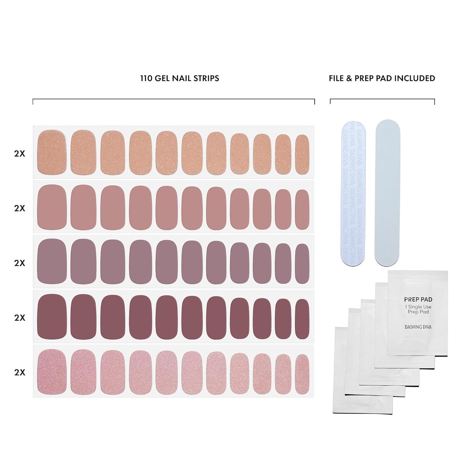 imageDashing Diva Gloss Nail Strips 5in1 Kit  Best of Sparkles  UV Free Chip Resistant Long Lasting Gel Nail Stickers  Contains 110 wraps 5 prep pads 2 nail filesBest of Nudes
