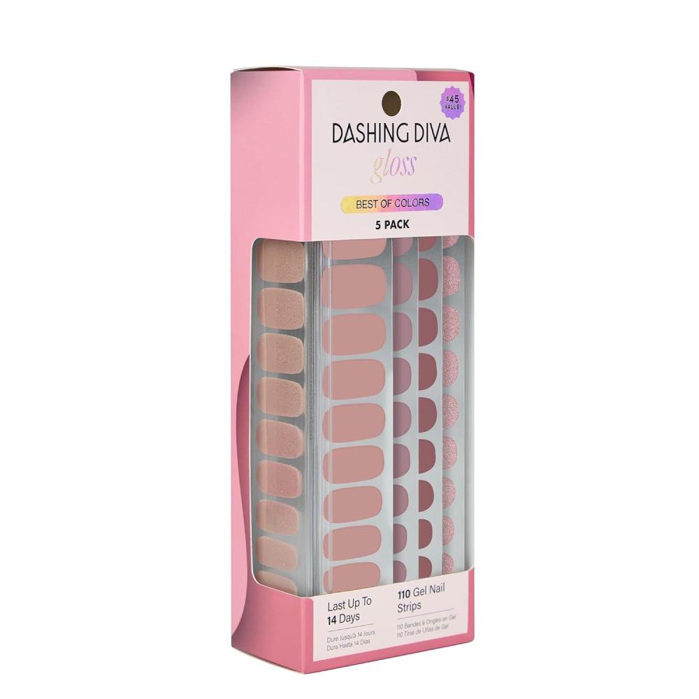 imageDashing Diva Gloss Nail Strips 5in1 Kit  Best of Sparkles  UV Free Chip Resistant Long Lasting Gel Nail Stickers  Contains 110 wraps 5 prep pads 2 nail filesBest of Nudes