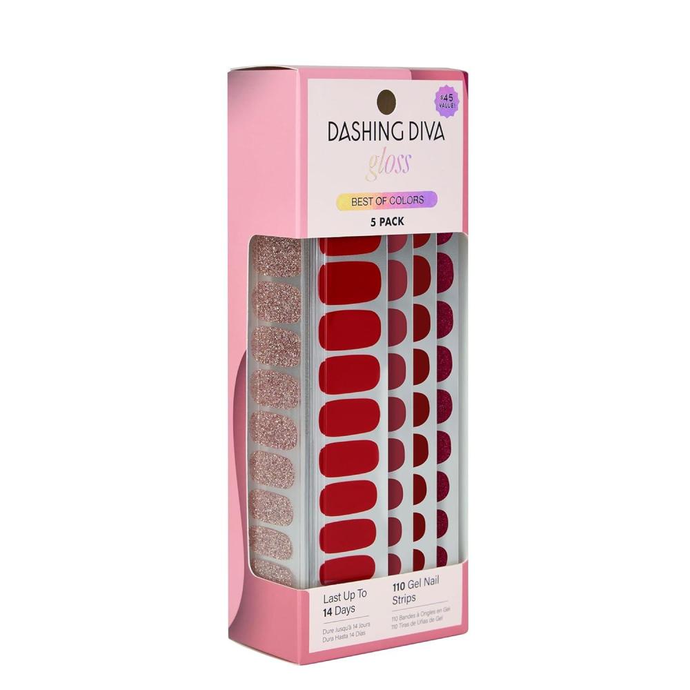 imageDashing Diva Gloss Nail Strips 5in1 Kit  Best of Sparkles  UV Free Chip Resistant Long Lasting Gel Nail Stickers  Contains 110 wraps 5 prep pads 2 nail filesBest of Reds