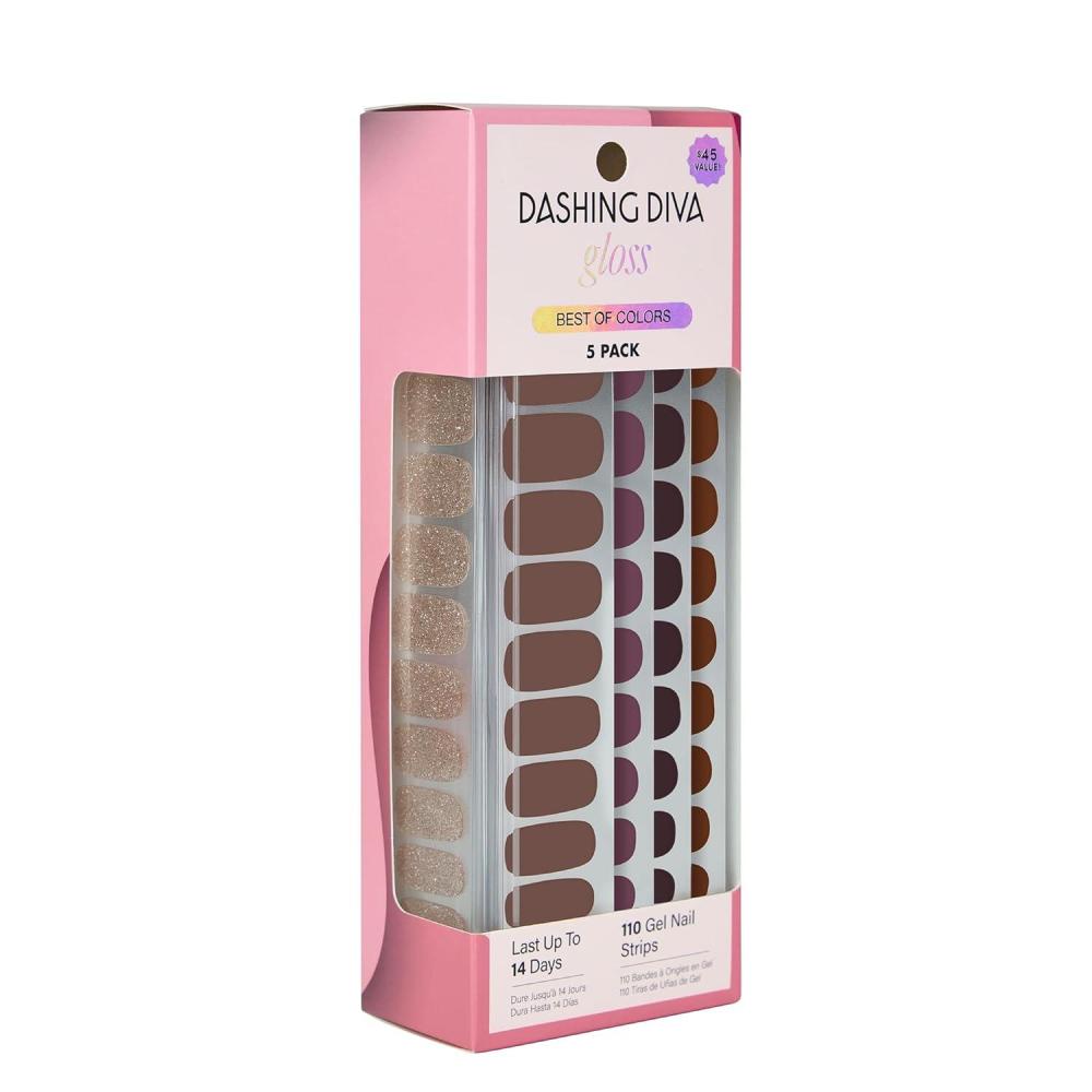 imageDashing Diva Gloss Nail Strips 5in1 Kit  Best of Sparkles  UV Free Chip Resistant Long Lasting Gel Nail Stickers  Contains 110 wraps 5 prep pads 2 nail filesBest of Browns
