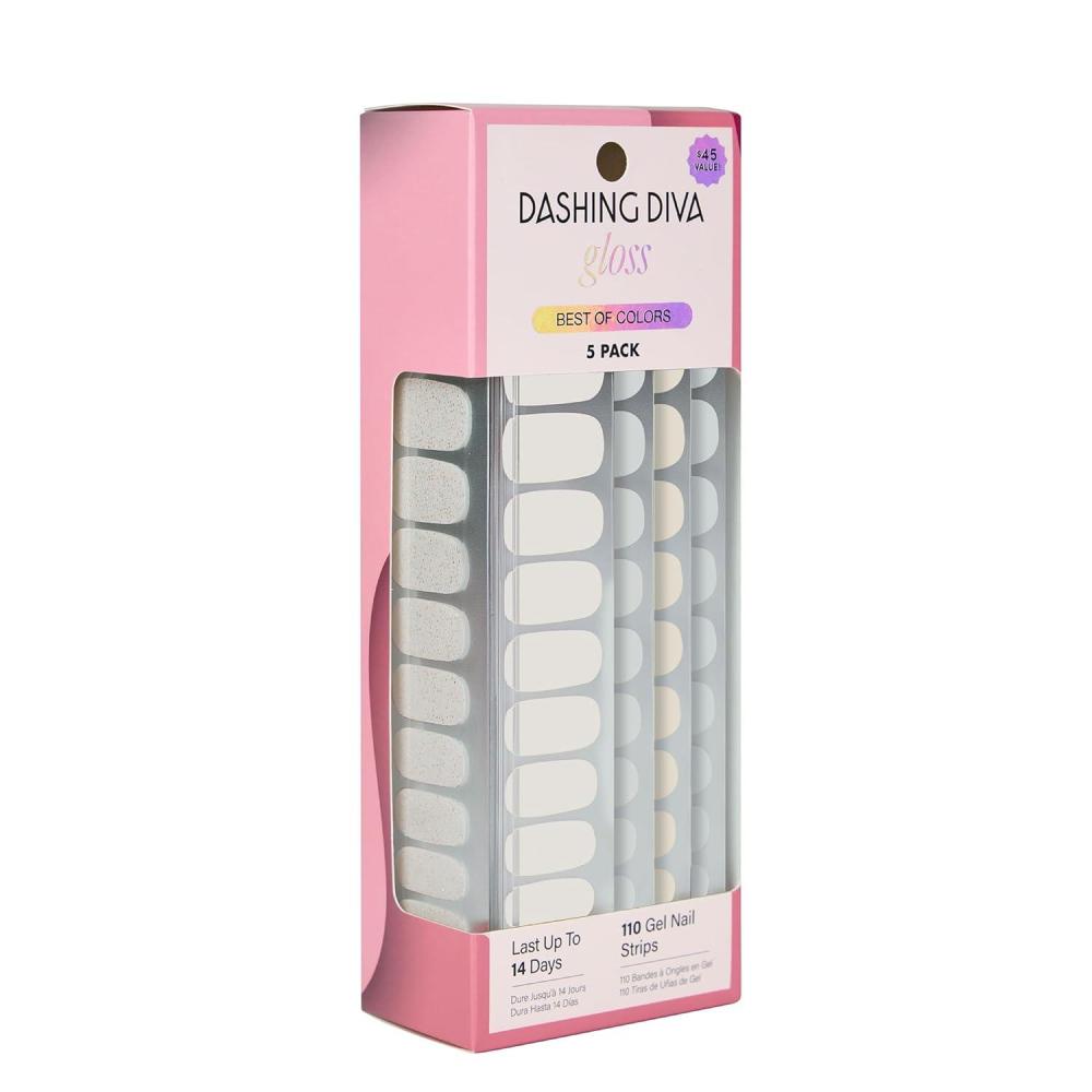imageDashing Diva Gloss Nail Strips 5in1 Kit  Best of Sparkles  UV Free Chip Resistant Long Lasting Gel Nail Stickers  Contains 110 wraps 5 prep pads 2 nail filesBest of Blancs