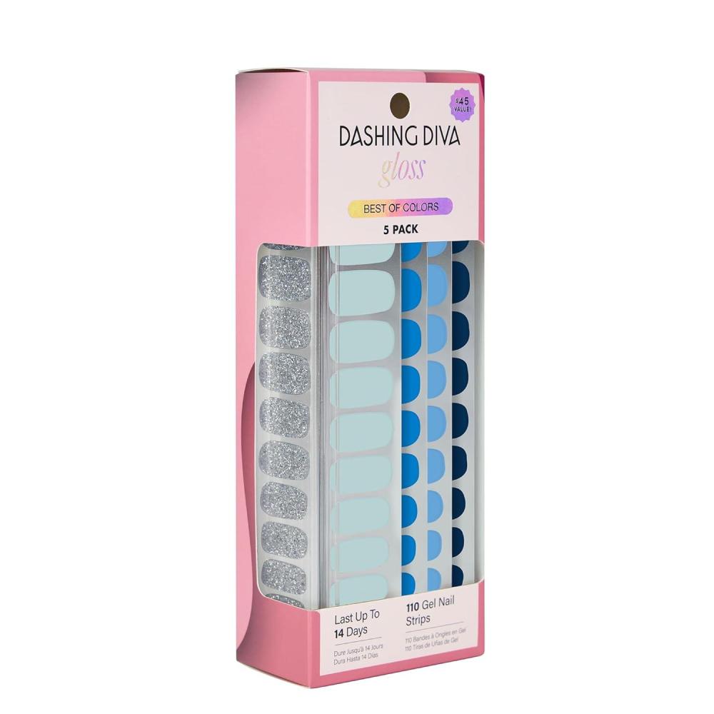 imageDashing Diva Gloss Nail Strips 5in1 Kit  Best of Sparkles  UV Free Chip Resistant Long Lasting Gel Nail Stickers  Contains 110 wraps 5 prep pads 2 nail filesBest of Blues