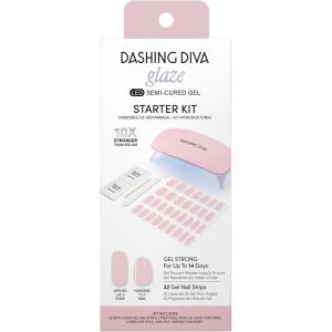 imageDashing Diva Glaze Nail Starter Kit  Pale Blush  Long Lasting Chip Resistant SemiCured Gel Nail Strips  7Piece Manicure Set with 32 Strips and Mini LED LampPale Blush